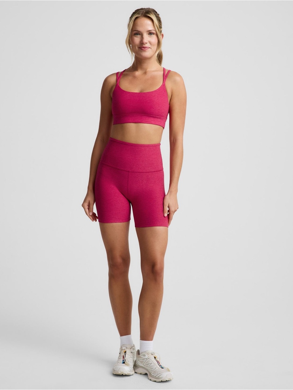 Beyond Yoga Spacedye Keep Pace 5" Biker Short in Pink Glow Heather | Size XSmall